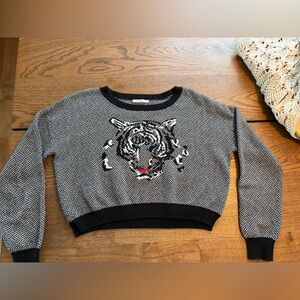 Mustard Seed Black and White Tiger crop Sweater